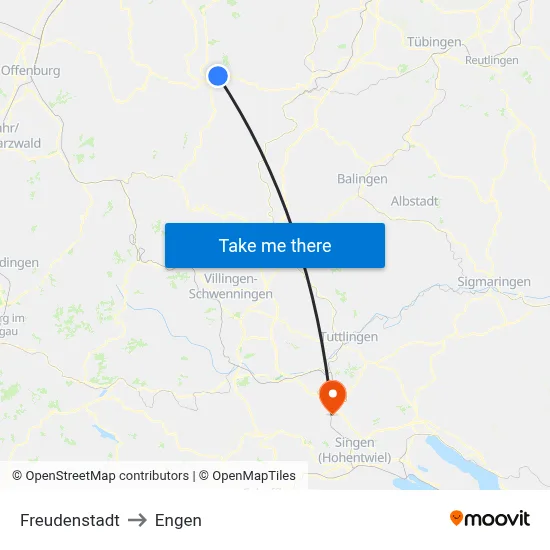 Freudenstadt to Engen map