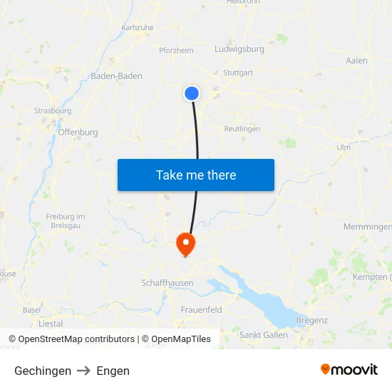 Gechingen to Engen map