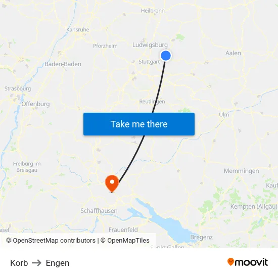Korb to Engen map