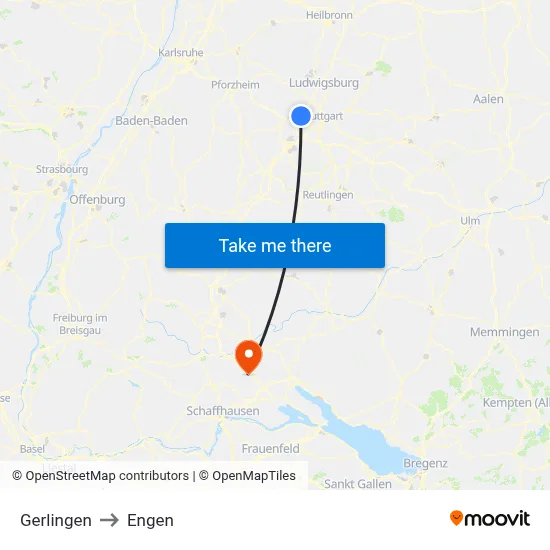 Gerlingen to Engen map