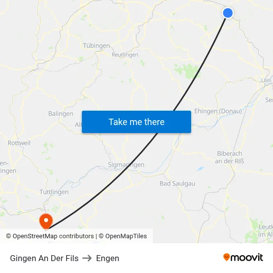 Gingen An Der Fils to Engen map