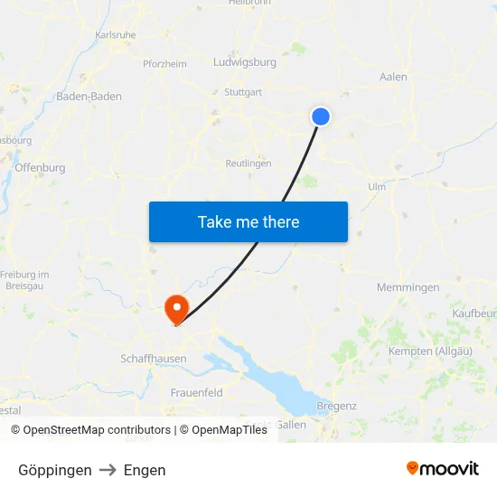 Göppingen to Engen map
