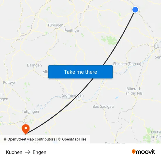 Kuchen to Engen map