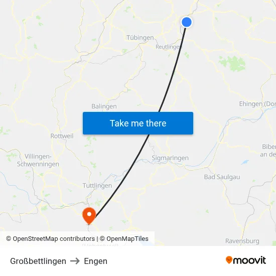 Großbettlingen to Engen map