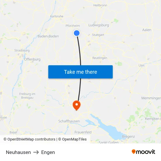 Neuhausen to Engen map