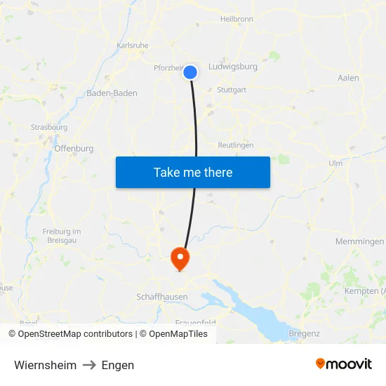 Wiernsheim to Engen map