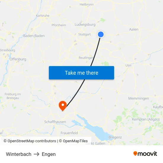 Winterbach to Engen map