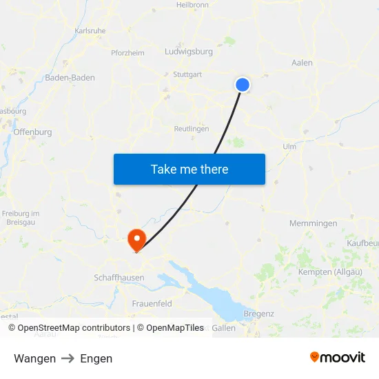 Wangen to Engen map