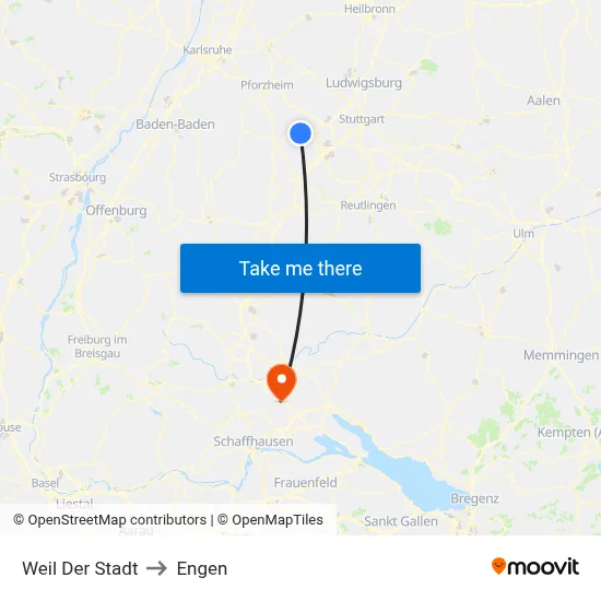 Weil Der Stadt to Engen map