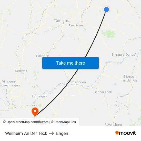 Weilheim An Der Teck to Engen map