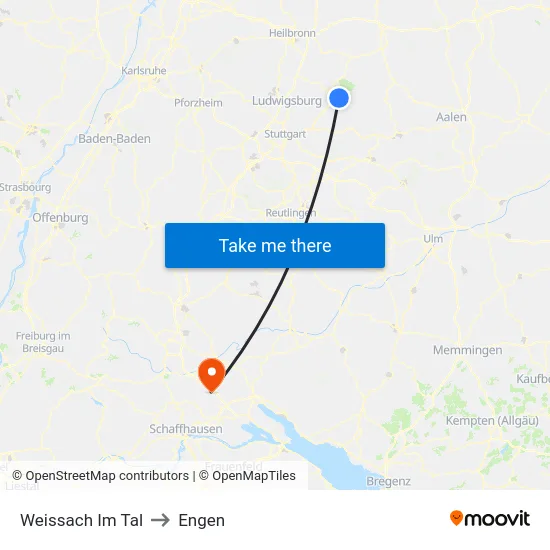Weissach Im Tal to Engen map