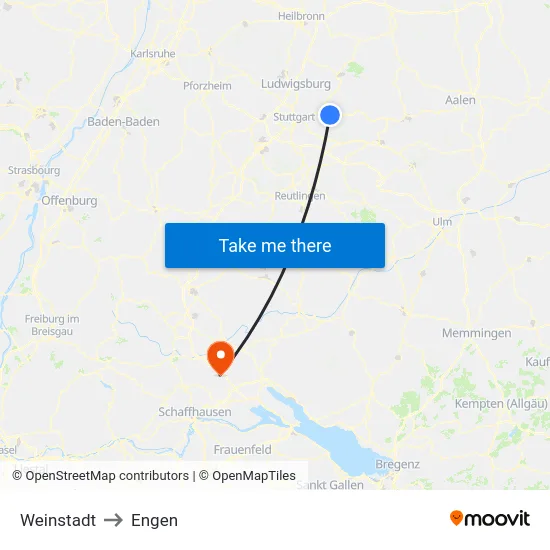 Weinstadt to Engen map