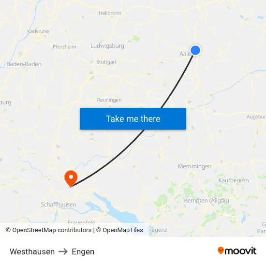 Westhausen to Engen map