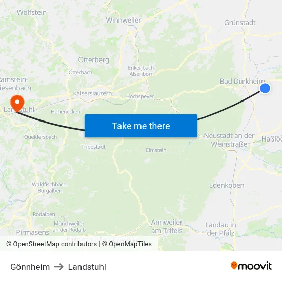 Gönnheim to Landstuhl map