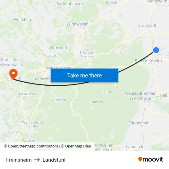 Freinsheim to Landstuhl map