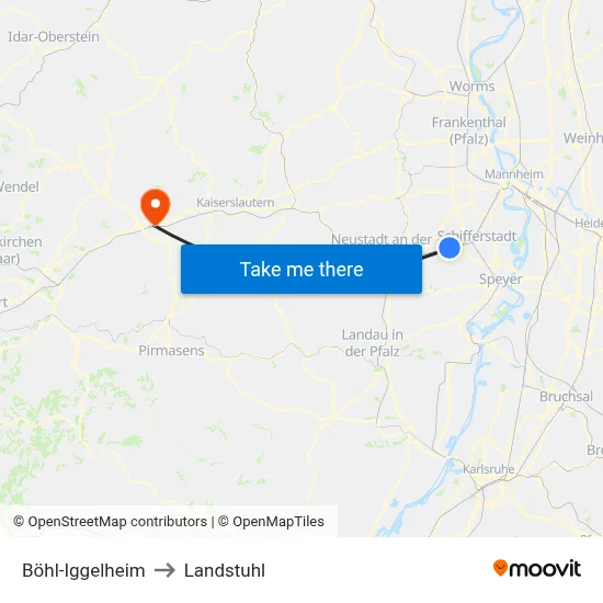 Böhl-Iggelheim to Landstuhl map