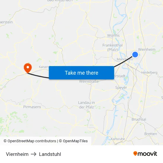 Viernheim to Landstuhl map