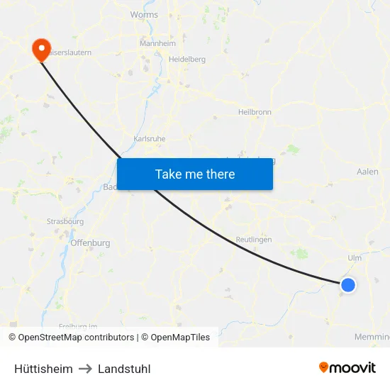 Hüttisheim to Landstuhl map