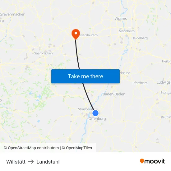 Willstätt to Landstuhl map