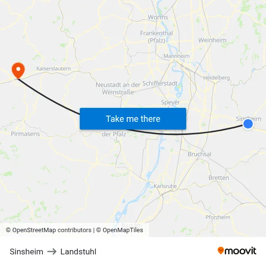 Sinsheim to Landstuhl map