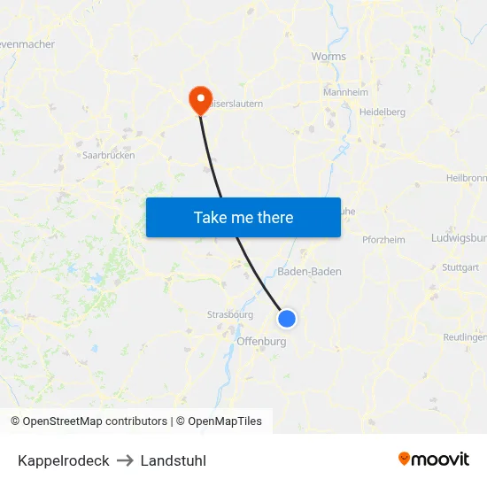 Kappelrodeck to Landstuhl map