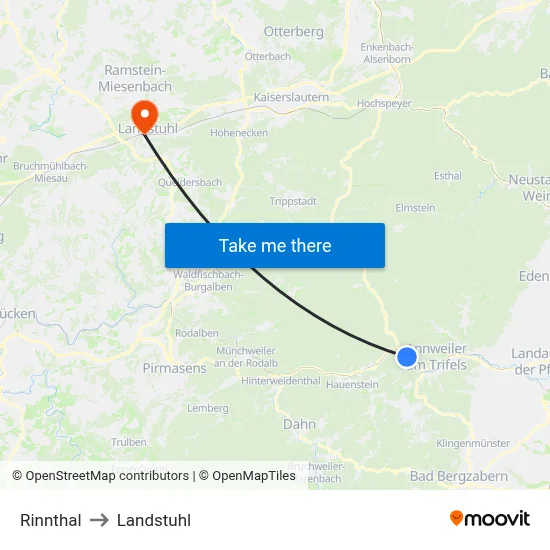 Rinnthal to Landstuhl map