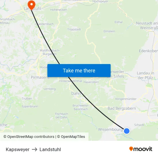 Kapsweyer to Landstuhl map