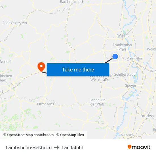 Lambsheim-Heßheim to Landstuhl map
