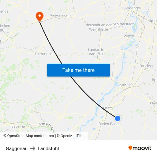 Gaggenau to Landstuhl map