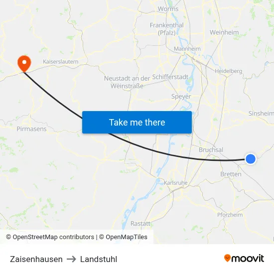 Zaisenhausen to Landstuhl map