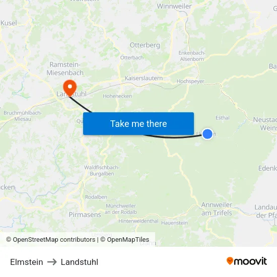 Elmstein to Landstuhl map