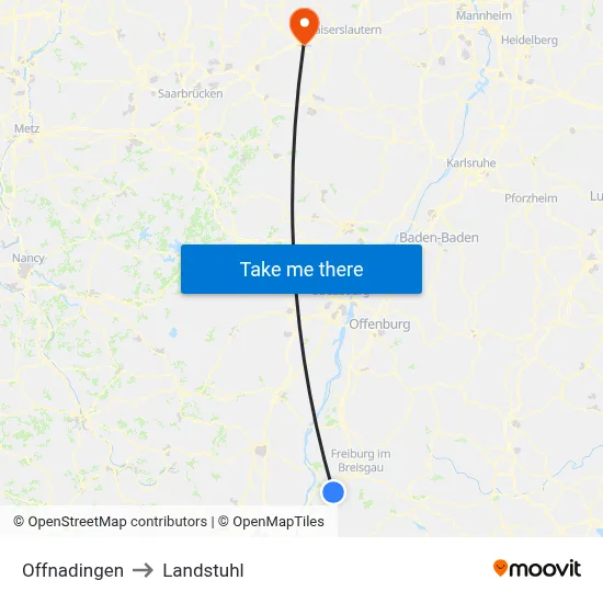 Offnadingen to Landstuhl map