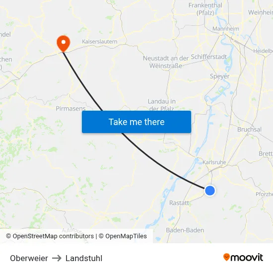 Oberweier to Landstuhl map