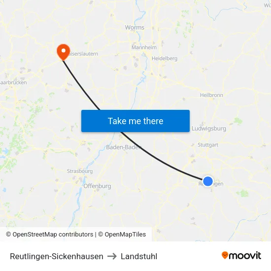 Reutlingen-Sickenhausen to Landstuhl map