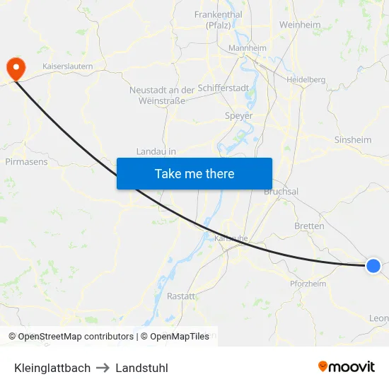 Kleinglattbach to Landstuhl map