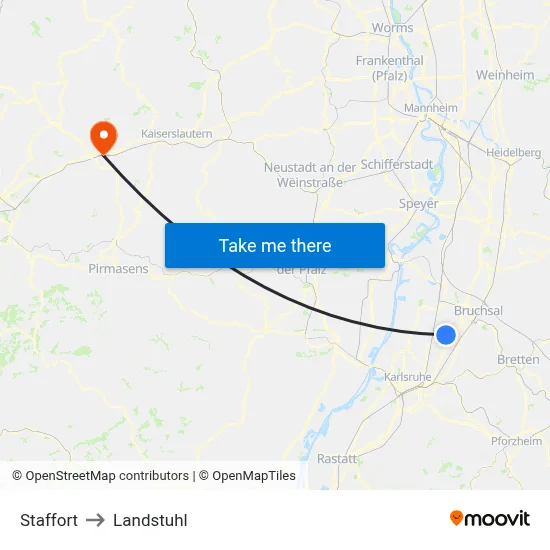 Staffort to Landstuhl map