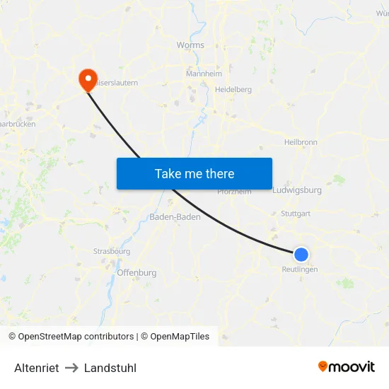 Altenriet to Landstuhl map