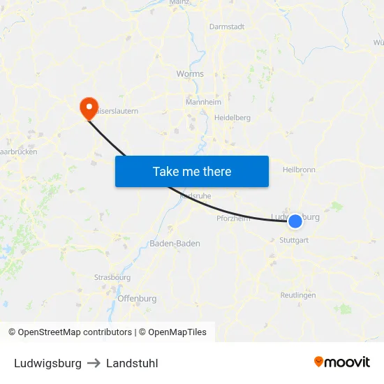 Ludwigsburg to Landstuhl map