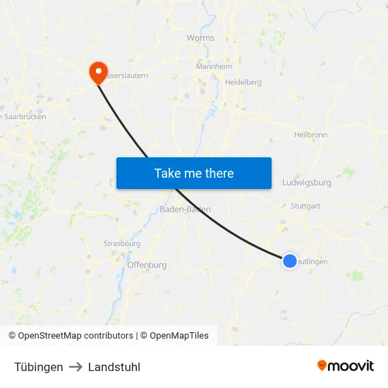 Tübingen to Landstuhl map