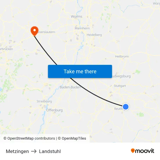 Metzingen to Landstuhl map