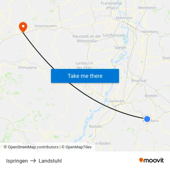 Ispringen to Landstuhl map