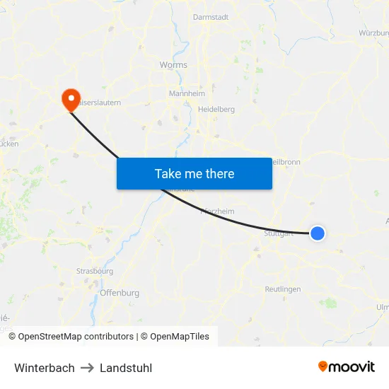 Winterbach to Landstuhl map