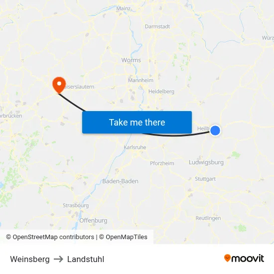 Weinsberg to Landstuhl map