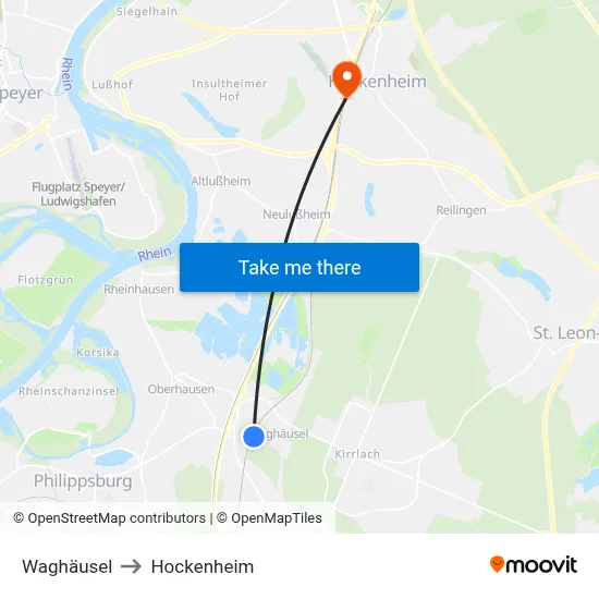 Waghäusel to Hockenheim map