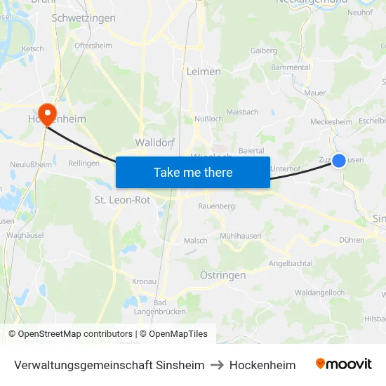 Verwaltungsgemeinschaft Sinsheim to Hockenheim map