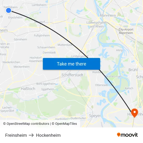 Freinsheim to Hockenheim map