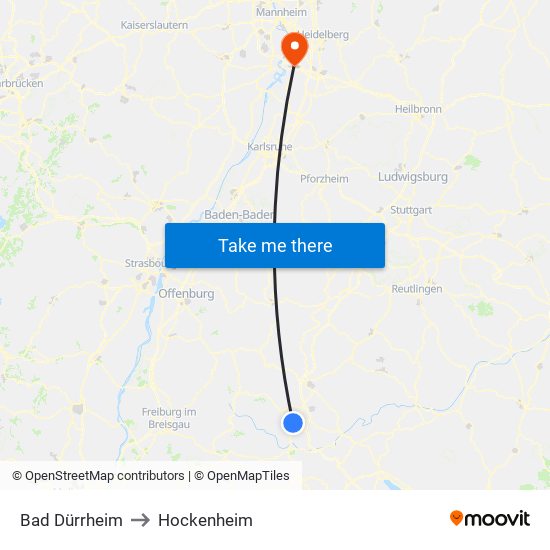 Bad Dürrheim to Hockenheim map