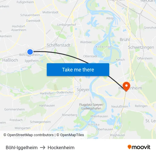 Böhl-Iggelheim to Hockenheim map