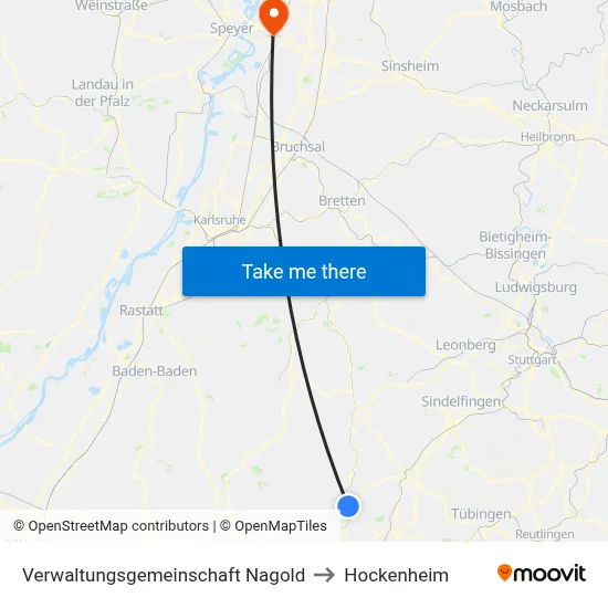 Verwaltungsgemeinschaft Nagold to Hockenheim map