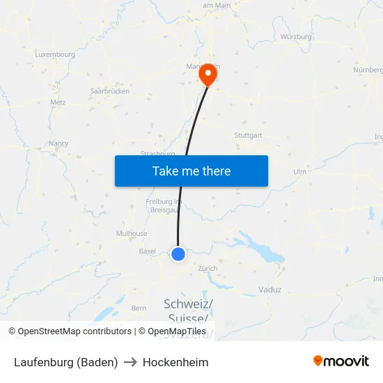 Laufenburg (Baden) to Hockenheim map
